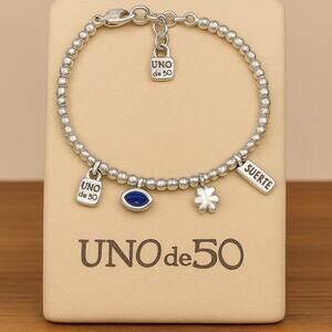 UNO de 50 Silver Bracelet with Blue Accent